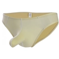 Men's sexy breathable yellow elephant pouch underwear with white contrast stitching - Nude