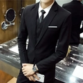 Classic slim fit three-piece business suit for men in black including blazer and vest - S / Black