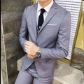 Slim fit light greyish purple three-piece business suit for men including blazer and vest - S / Light Gray