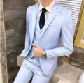 Slim fit three-piece men's suit in light blue including blazer, vest, and trousers - S / Light Blue