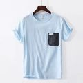Lichtblauw T-shirt met ronde hals, grijze denim zak en wit STYLE tekstdetail - M / Blauw