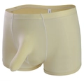 Creamy yellow ice silk men's boxer briefs with breathable long pouch elephant nose design - Nude