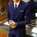 Slim fit three-piece business suit in navy blue with blazer, vest and trousers for men - S / Navy Blue