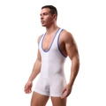 Body tipo singlet blanco para hombre con ribetes azules y textura ondulada - S / Blanco