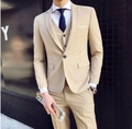 Slim fit three-piece business suit for men in beige, includes jacket, vest and trousers - M / Khaki