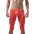 Men's ice silk red athletic compression shorts in ultra-thin breathable stretch fabric - M / Orange