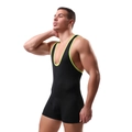 Body sexy para hombre negro con bordes verde neón y bolsa convexa en U para deportes - S / Negro