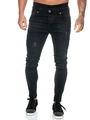 Détail du jean skinny noir anthracite avec plis motard et finition délavée - S / Noir
