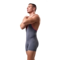Singlet de lucha libre para hombre en gris oscuro con ribete rosa y bolsa U-convexa - S / Gris