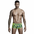 Men's low rise sexy boxer briefs with blue vertical stripes and wide elastic waistband - M / Green Vertical Stripes