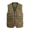 Durable khaki multi-pocket cotton cargo vest for men featuring secure zipper closure - Military Yellow