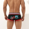 Vue arrière du boxer pour hommes à taille basse avec imprimé Surf Rider et bord rouge - M / Noir