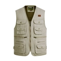Men's khaki multi-pocket outdoor functional vest in plus size with zipper and V-neck - Off-white