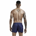 Detailed back view of men's dark blue quick-dry swim trunks with elastic waist and back pocket - M / Dark Blue