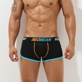 Detail of mens low rise boxer briefs featuring contrast stitching and elastic logo waistband - M / Black