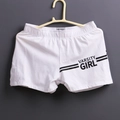 White cotton loose boxers for men featuring varsity girl print and elastic waistband - M / White