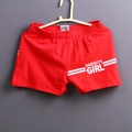 Men's bright red varsity style loose boxer shorts with white letter print and elastic waist - M / Red