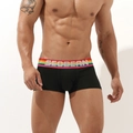 Detail der schwarzen Herren-Boxershorts mit farbenfrohem Regenbogen-Gürtelbund - M / Schwarz