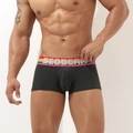 Detailed shot of dark grey men's boxer briefs with rainbow striped elastic waistband - M / Deep Heather Grey