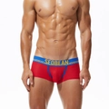 Men's low-rise mesh boxer briefs in bright red with blue waistband by SEOBEAN - M / Red