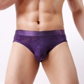 Calzoncillos finos morados para hombre con estampado de labios rojos y LOVE y satén - M / Morado