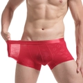Men's red boxer briefs featuring love letter and lip prints in a lightweight breathable fabric - M / Red