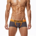 Men's mesh boxer briefs in dark grey with vibrant orange waistband and trim - M / Coffee