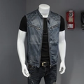 Chaleco vaquero de hombre estilo biker en azul lavado con hombros acolchados y cuello alto - M / Azul Denim