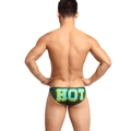Slip da uomo verde scuro con vivace stampa HOT gialla e blu sulla parte posteriore - M / Verde Scuro