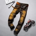Herren Vintage Destroyed-Jeans in Gelb-Säurewaschung mit geflochtenem Gürtel - EU 28 / Retro Gelb