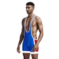 Men's professional wrestling singlet in royal blue and red high-elasticity sports fabric - M / Royal Blue