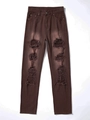Dunkelbraune High Waist Jeans mit Rissen, lockerem geradem Bein und Vintage Details - S / Braun