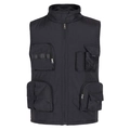 Men's outdoor utility fishing vest with multiple pockets and windproof stand collar - XL / Black