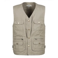 Gilet cargo multitasche da uomo color kaki con scollo a V in tela di cotone - XL / Cachi