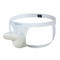 Λευκό ανδρικό jockstrap με δίχτυ, φαρδιά ελαστική μέση και αεριζόμενη θήκη - S / Λευκό