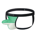 Ανδρικό σέξι jockstrap με πράσινο δίχτυ και μαύρη ελαστική ζώνη μέσης σε μέγεθος L - S / Πράσινο