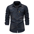 Herren-Jeanshemd in Dunkelblau mit langen Ärmeln, zwei Brusttaschen und klassischem Kragen - S / Dunkles Denimblau