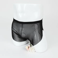 Schwarze, transparente Herren-Netzboxershorts mit breitem Gummibund an Schaufensterpuppe - S / Schwarz