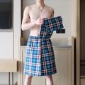 Pareo de baño para hombre con diseño de cuadros escoceses azul y rojo con elástico - M / Cuadros Azul