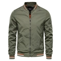 Men's olive bomber jacket with striped ribbed collar and vibrant orange lining - 3XL / Green