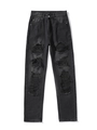 Jean noir taille haute pour femme avec détails déchirés et coupe droite décontractée - S / Noir