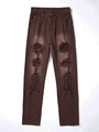 Jean femme taille haute marron foncé avec déchirures stylées et coupe droite décontractée - S / Marron