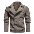 Men's taupe PU leather motorcycle jacket with oblique zipper and wide lapels - S / Khaki