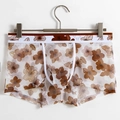 Men's thin ice silk mesh boxer briefs with brown floral print and elastic waistband - M / Coffee