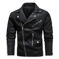 Men's black PU leather motorcycle jacket with asymmetric zipper and silver hardware - S / Black