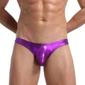 String pour hommes en tissu violet métallisé brillant avec coupe basse sexy - S / Violet