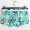 Men's thin ice silk boxer briefs with green clover print and breathable mesh fabric - M / Light Green (Clover)