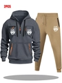 Detail view of men's sports set with orange zipper accents and Game Day logo - S / Top And Bottom / Dark Grey And Khaki