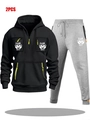 Men's two-piece tracksuit with black hoodie, grey sweatpants and GAME DAY graphics - S / Black And Light Grey