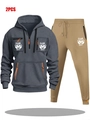Men's 2-piece sportswear set with dark grey hoodie, khaki pants, and Game Day print - S / Dark Grey And Khaki